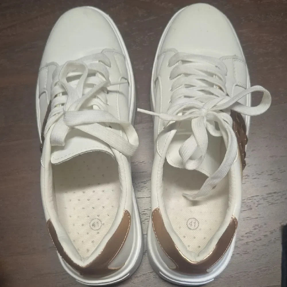 Women's White and Gold Sneakers